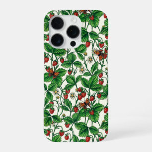 Wild strawberries on off white iPhone 16 pro case