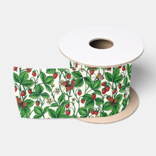 Wild strawberries on off white satin ribbon