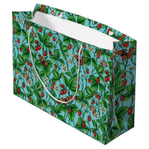 Wild strawberries on pool blue large gift bag