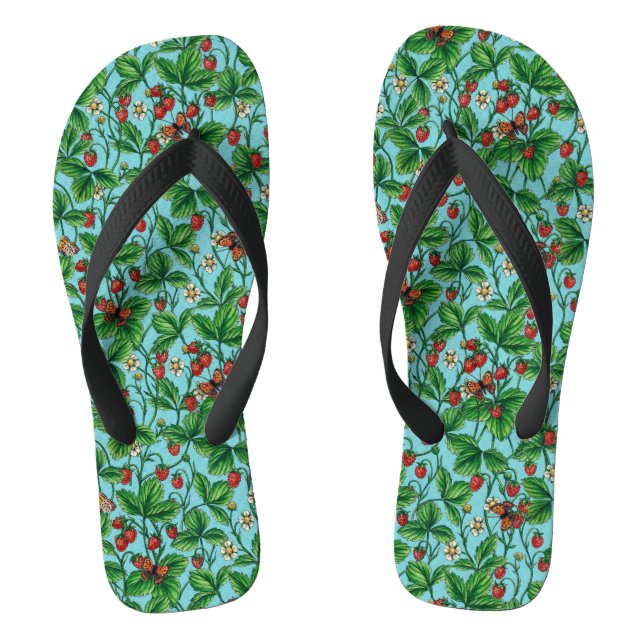 Wild strawberries on pool blue thongs (Footbed)