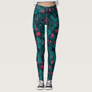 Wild strawberries, red and blue leggings