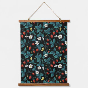 Wild strawberries red/yellow/blue/black hanging tapestry