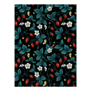 Wild strawberries red/yellow/blue/black poster