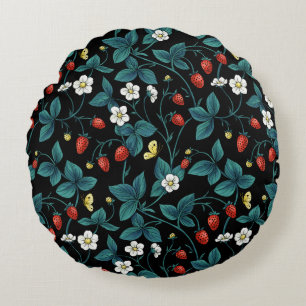 Wild strawberries red/yellow/blue/black round cushion