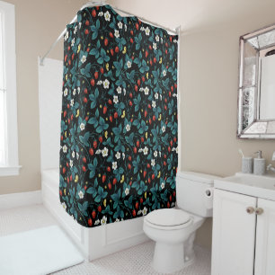 Wild strawberries red/yellow/blue/black shower curtain