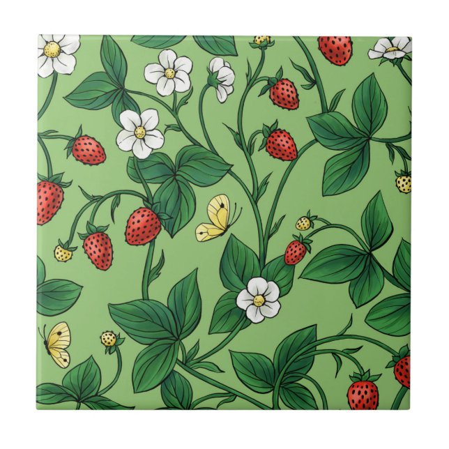 Wild strawberries red/yellow/green/ ceramic tile (Front)