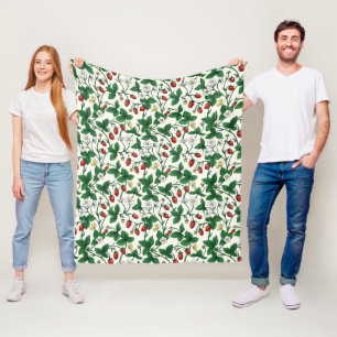 Wild strawberries red/yellow/green/off white fleece blanket
