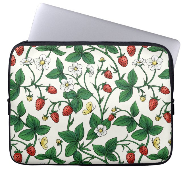 Wild strawberries red/yellow/green/off white laptop sleeve (Front)