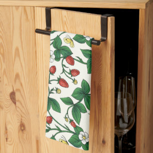 Wild strawberries red/yellow/green/off white tea towel