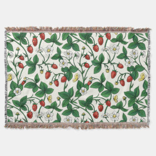 Wild strawberries red/yellow/green/off white throw blanket