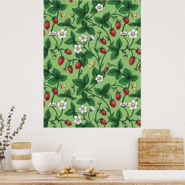 Wild strawberries red/yellow/green/ poster (Kitchen)