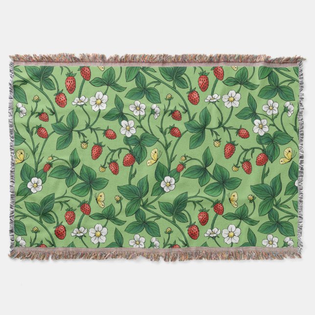 Wild strawberries red/yellow/green/ throw blanket (Front)