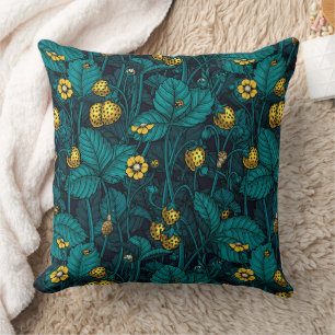 Wild strawberries, yellow and blue cushion