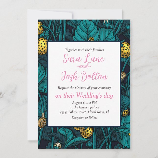 Wild strawberries, yellow and blue invitation (Front)