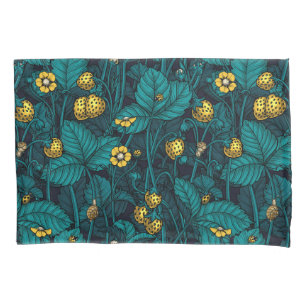 Wild strawberries, yellow and blue pillowcase