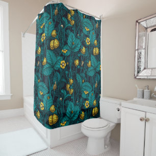 Wild strawberries, yellow and blue shower curtain