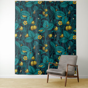 Wild strawberries, yellow and blue tapestry
