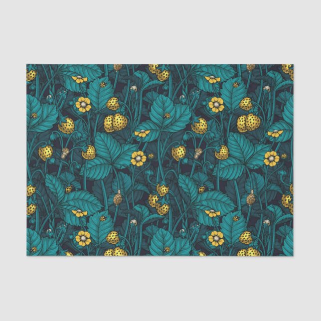 Wild strawberries, yellow and blue tissue paper (Front)