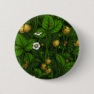 Wild strawberries, yellow and green 6 cm round badge