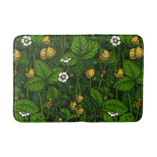 Wild strawberries, yellow and green bath mat