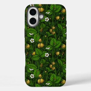 Wild strawberries, yellow and green iPhone 16 plus case