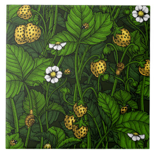 Wild strawberries, yellow and green ceramic tile