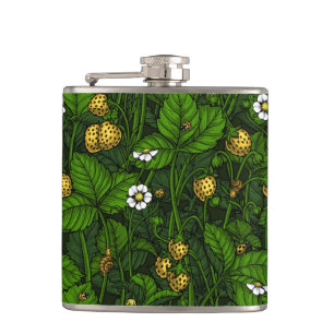 Wild strawberries, yellow and green hip flask