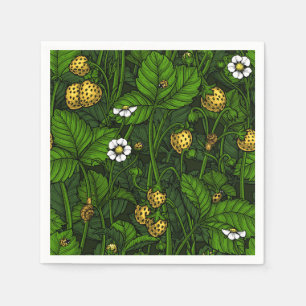Wild strawberries, yellow and green napkin