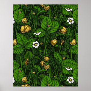 Wild strawberries, yellow and green poster
