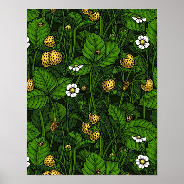 Wild strawberries, yellow and green poster (Front)