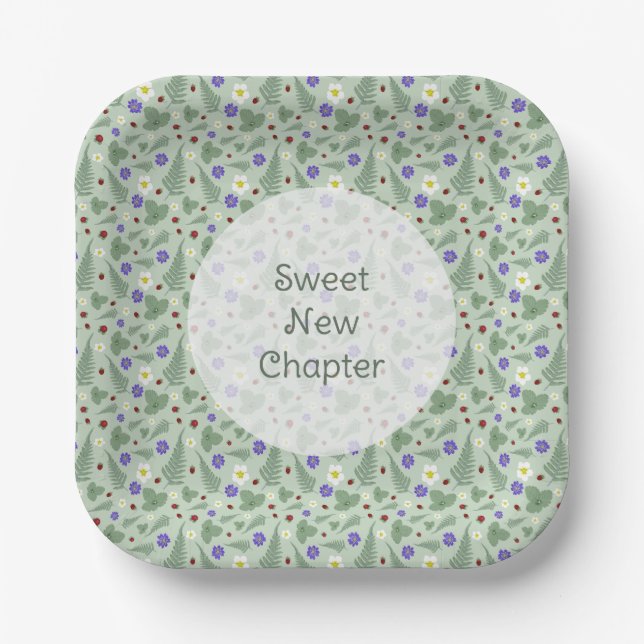 Wild Strawberry & Fern | Sage Green Paper Plate (Front)