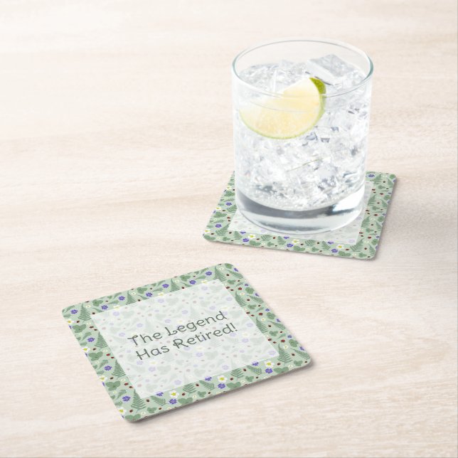 Wild Strawberry & Fern | Sage Green  Square Paper Coaster (Insitu)