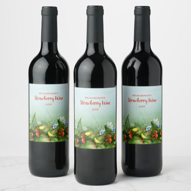 Wild strawberry field custom winemaker's wine label (Bottles)