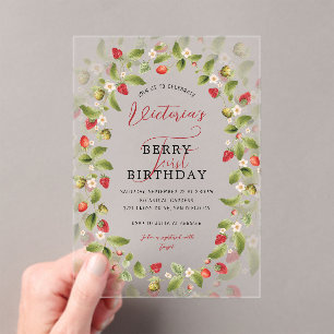WILD STRAWBERRY SWEET BABY BIRTHDAY ACRYLIC INVITATIONS