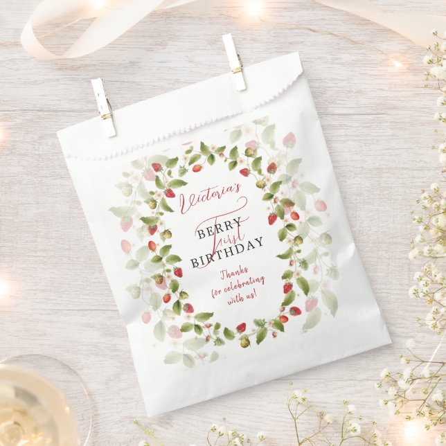 WILD STRAWBERRY SWEET BABY BIRTHDAY FAVOUR BAG (Clipped)