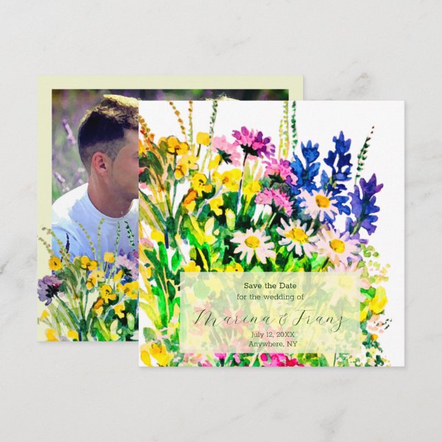 Wild summer flowers save the date announcement (Front/Back)