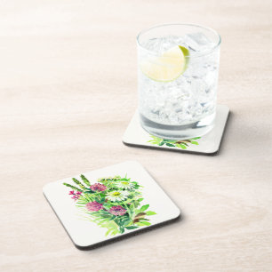 Wild summer flowers watercolor painting coaster