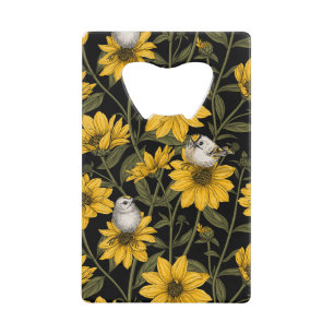 Wild sunflowers and goldcrest birds/ yellow 