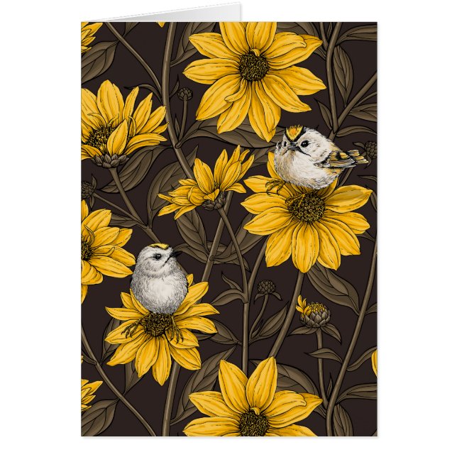 Wild sunflowers and goldcrest birds/ yellow  (Front)