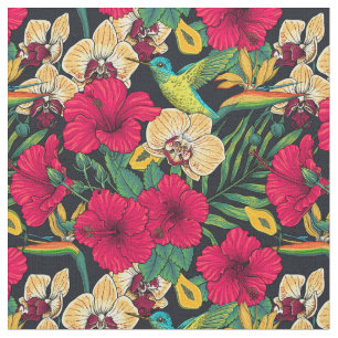 Wild sunflowers and goldcrest birds/ yellow and gr fabric