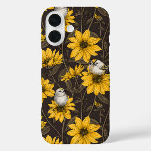 Wild sunflowers and goldcrest birds/ yellow iPhone 16 case