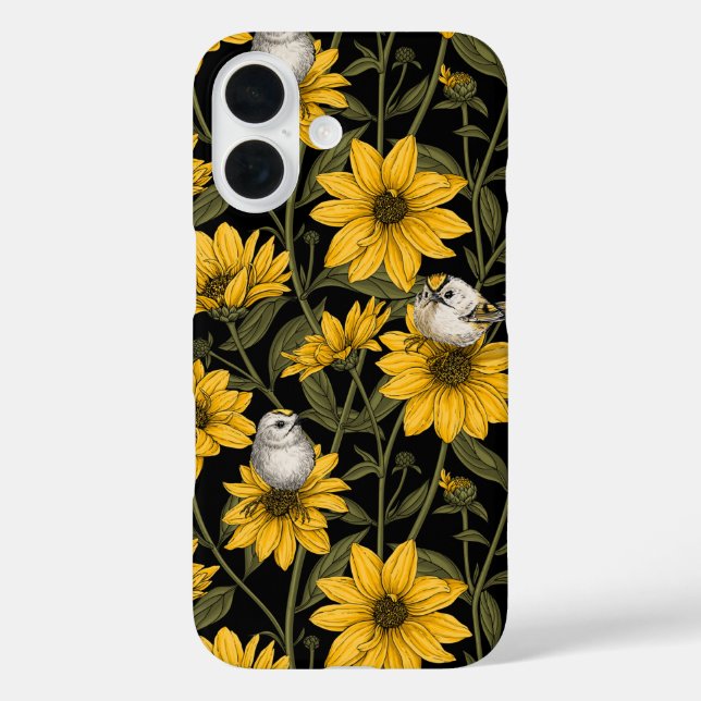 Wild sunflowers and goldcrest birds/ yellow Case-Mate iPhone case (Back)