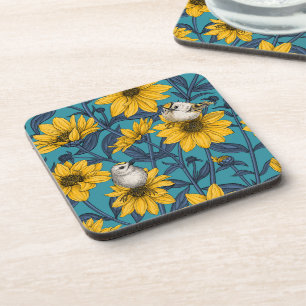 Wild sunflowers and goldcrest birds/ yellow coaster