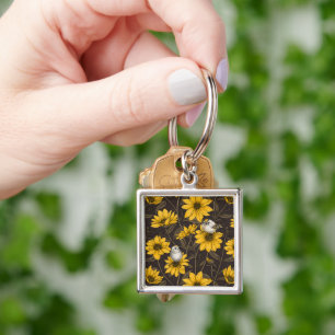 Wild sunflowers and goldcrest birds/ yellow key ring