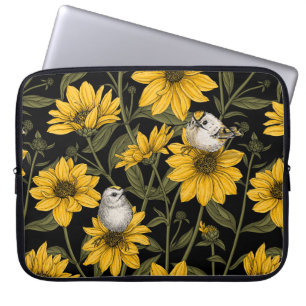 Wild sunflowers and goldcrest birds/ yellow  laptop sleeve