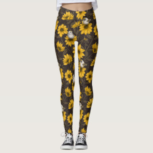 Wild sunflowers and goldcrest birds/ yellow leggings