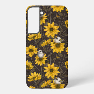 Wild sunflowers and goldcrest birds/yellow samsung galaxy case
