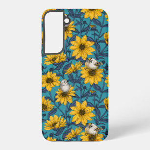 Wild sunflowers and goldcrest birds/yellow samsung galaxy case