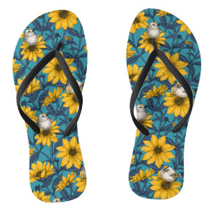Wild sunflowers and goldcrest birds/yellow thongs