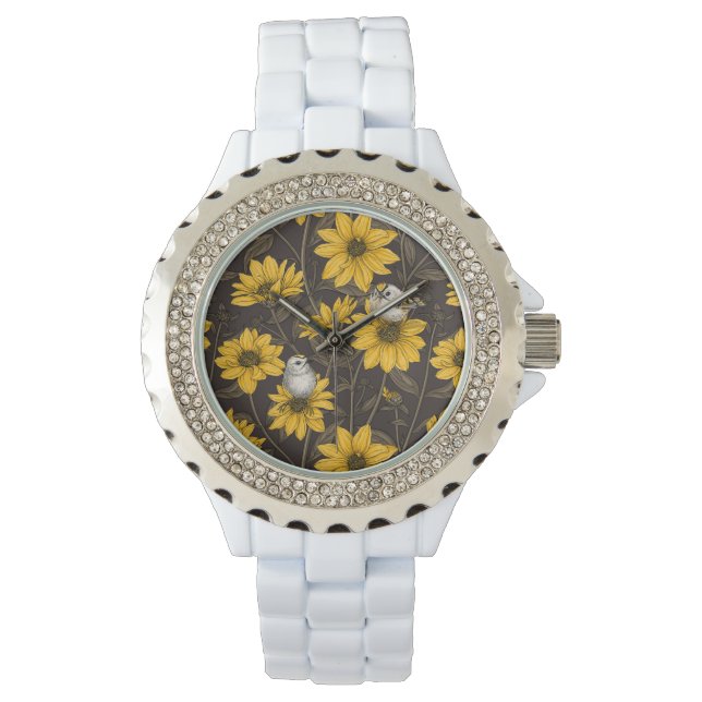 Wild sunflowers and goldcrest birds/ yellow watch (Front)